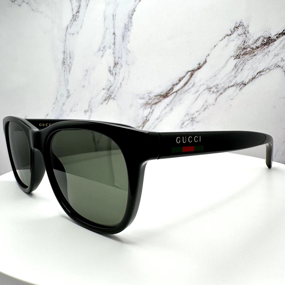 New GUCCI Sunglasses Black 54mm Square Gold Letter Logo Red Green Web Mens - Picture 15 of 15